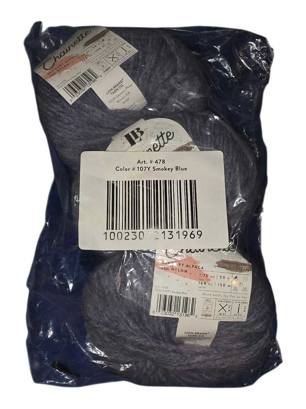 Lion Brand Chainette Smokey Blue Baby Alpaca Yarn Lot of 3 Discontinued